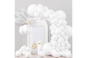 Voircoloria 130pcs White Balloons Different Sizes 18" 12" 10" 5" Party Latex Balloons for Birthday Baby Shower Graduation Wedding Anniversary Party Decorations