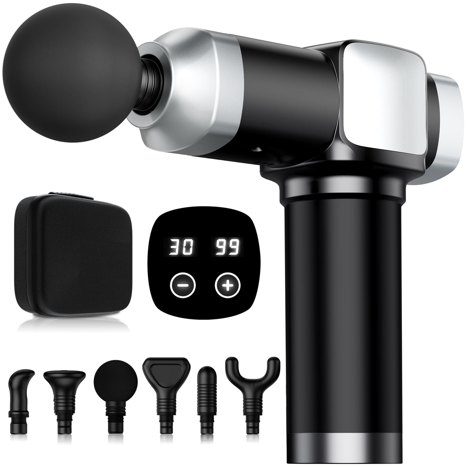 Photo 1 of CAMEFER Deep Tissue Massage Gun, Portable Percussion Electric Muscle Massager for Pain Relief, Handheld Massagers with 30 Speeds & 6 Attachments for Back and Neck, Gifts for Men Women