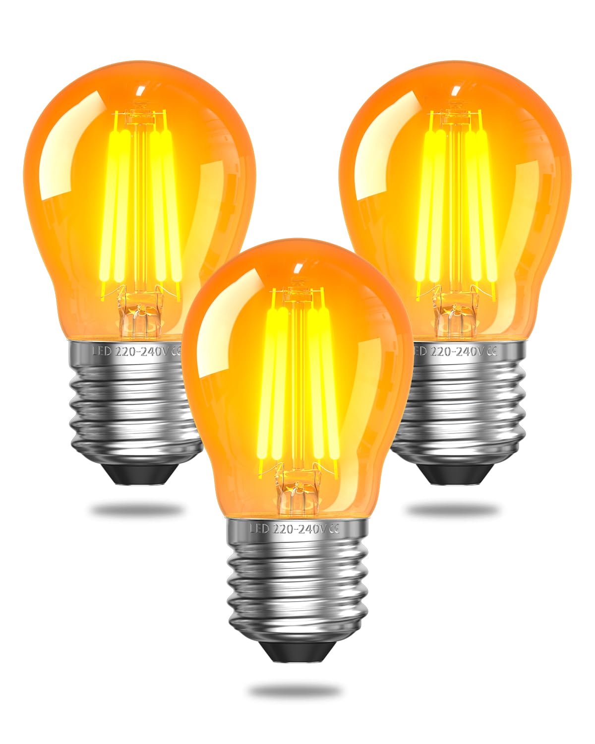 Tobebright 2.5W E27 LED Screw in Light Bulb Warm White,G45 Golf Ball Edison Large Screw Vintage Light Bulb 2200K for Lamps,Low Energy Bulb,Amber Glass,Equivalent 20-25W,Non-Dimmable,3-Pack