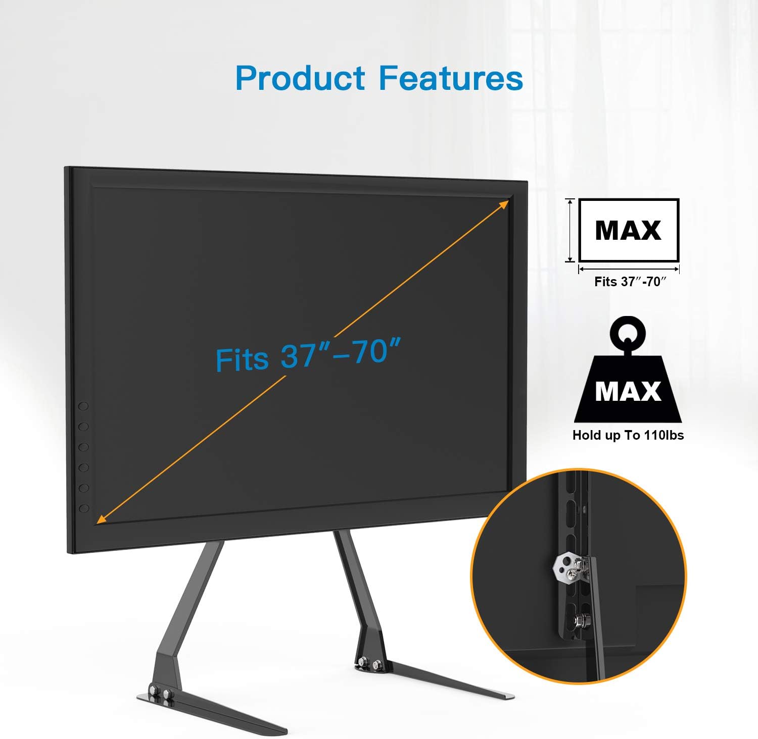 PERLESMITH Universal Table Top TV Stand for 37-70 Inch Flat Screen, LCD TVs Premium Height Adjustable Leg Base Stand Holds up to 110lbs, VESA up to 800x400mm, Black (PSTVS06): Electronics