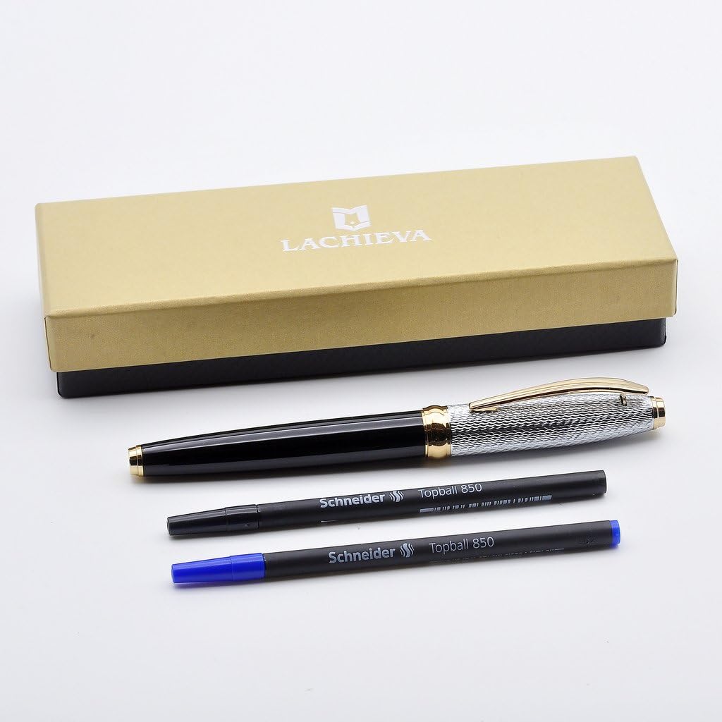 LACHIEVA LUX Elegant Metal Rollerball Pen with Germany Schneider TOP 850 Refill, Nice Pen Gift for Man (Black/Gold Color) - Image 3