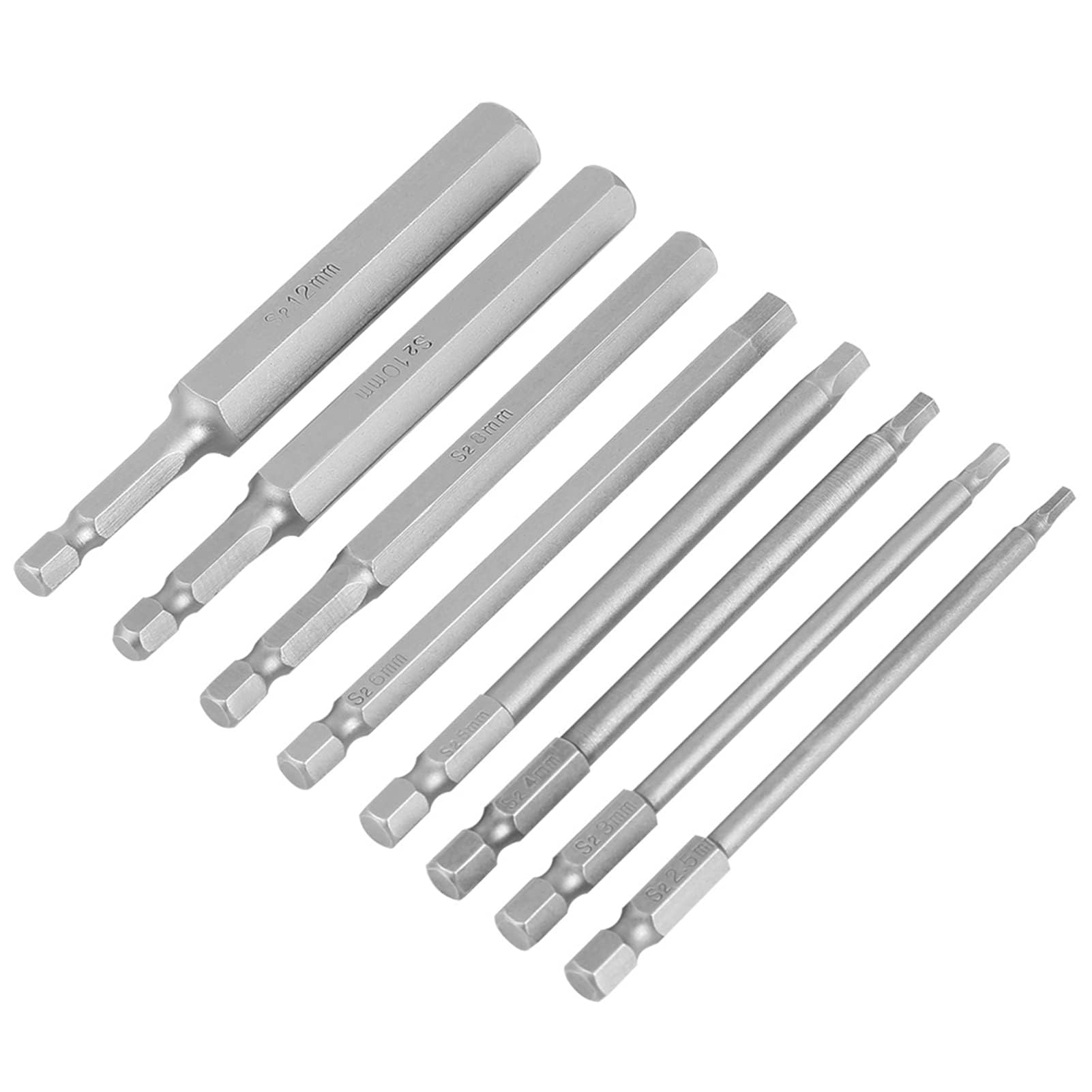 Magnetic Screwdriver Bits, 8pcs 100mm Length 1/4 Hex Shank Head BST Screwdriver Bit 2.5-12mm Set Kit, Screwdriver Bit Sets