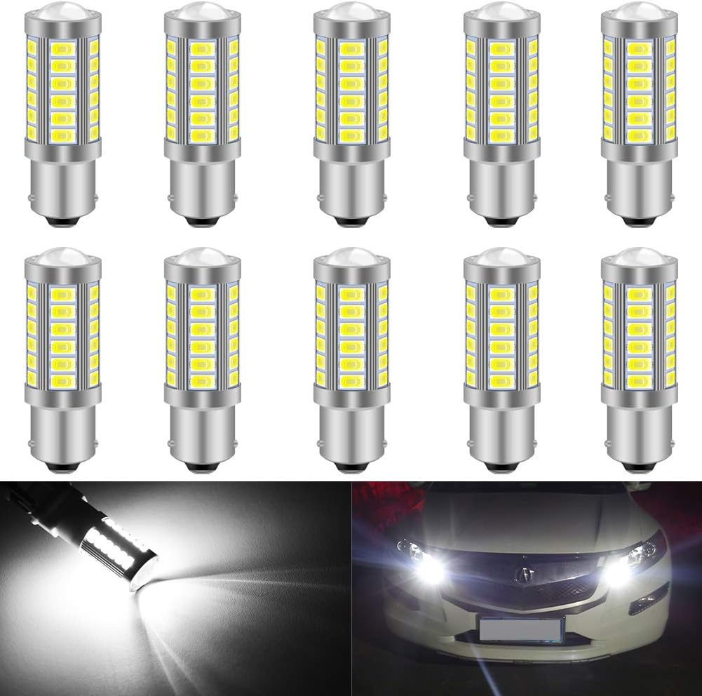 KATUR 10pcs BAU15S 7507 1156PY PY21W 5630 33-SMD White 900 Lumens 8000K Super Bright LED Turn Tail Brake Stop Signal Light Lamp Bulb 12V 3.6W