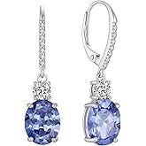 FJ Dangle Drop Earrings 925 Sterling Silver Solitaire Leverback Earrings Birthstone Jewelry for Women