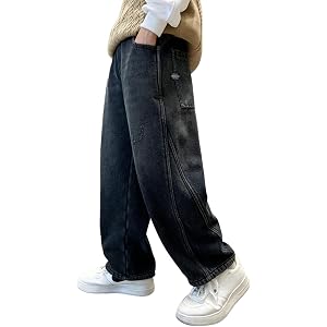 Boys Baggy Jeans Y2K Wide Leg Denim Pants Cool Hip Hop Skater Jeans Loose Fit Trousers 2000s Streetwear Western Cowboy Jean