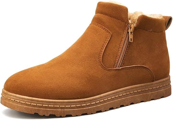 Amazon J S U Shoes J S U メンズ クラシカルスノーブーツ コットン サイドジッパー ウィンターフェイク フリース 内側 ホームシューズ ファッション メンズ フラットシューズ ソフト 快適 メンズ Us サイズ 8 カラー ブラウン J S U Shoes アウトドア