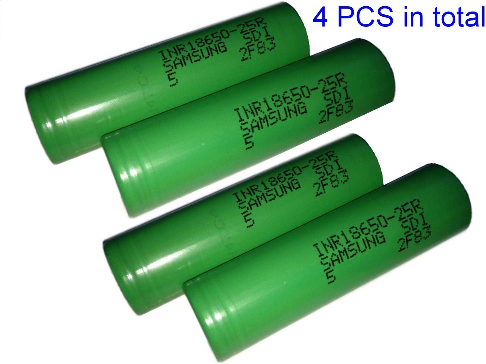 4 Pack with Protective Cases INR 25R, 2500mAh 3.7V 20A, Flat Top,18650-Battery, for Flashlight
