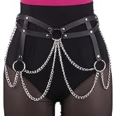 Kesvb Punk Waist Chain Belt Black Leather Body Chain Fashion Goth Rave Accessories for Women