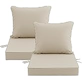 24x24 Inch Outdoor Chair Cushions Set of 2, Patio Furniture Cushions - Removable Cover, Water-Repellent, Fade-Resistant, Non-Slip Bottom &amp; Straps, Replacement for Deep Seat Sofa &amp; Couch - Cream