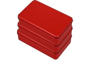 TOBBOMEY 3pcs Red Tinplate Storage Boxes with Lids 19x12x4.4cm Rectangular Cookie Tins for Kitchen Snack