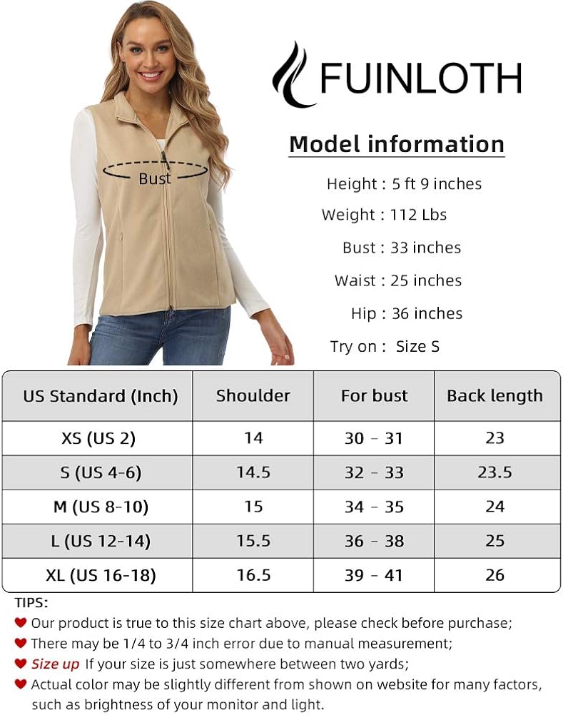 fuinloth Women's Fleece Vest, Polar Soft Sleeveless Classic Fit with Zip up Pockets at  Women's Coats Shop