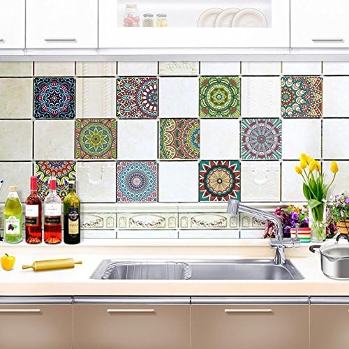 Elobaby Tile Stickers DIY Style Self-adhesive Creative Kitchen Paste Bathroom Waterproof anti-Oil Wall Stickers, A