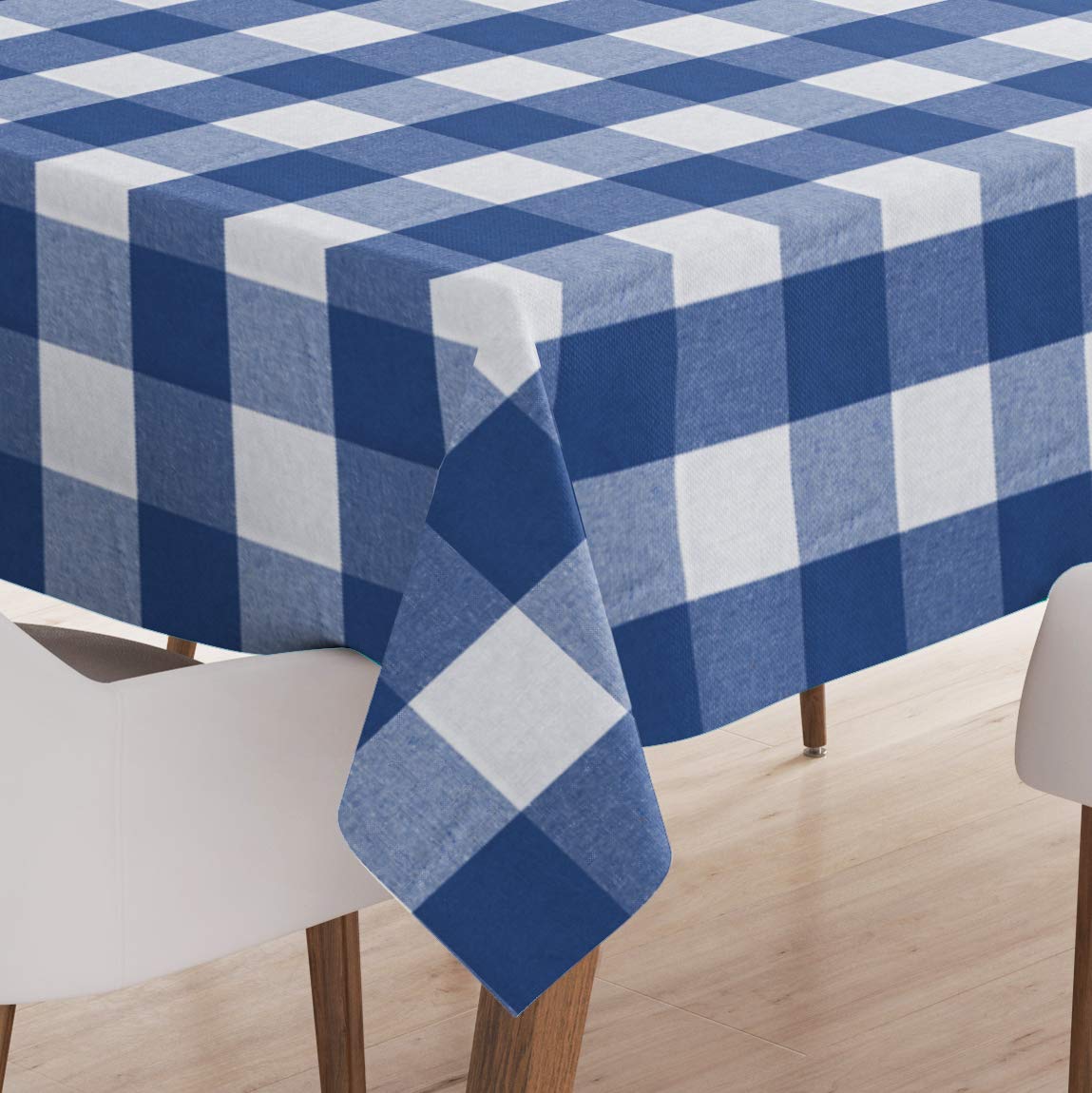 Encasa XO Dining Table Cover | 56"x72" Recycled Cotton Tablecloth | Buffalo Blue Checks Design Table Cloth For Decoration - Machine Washable. — image 1