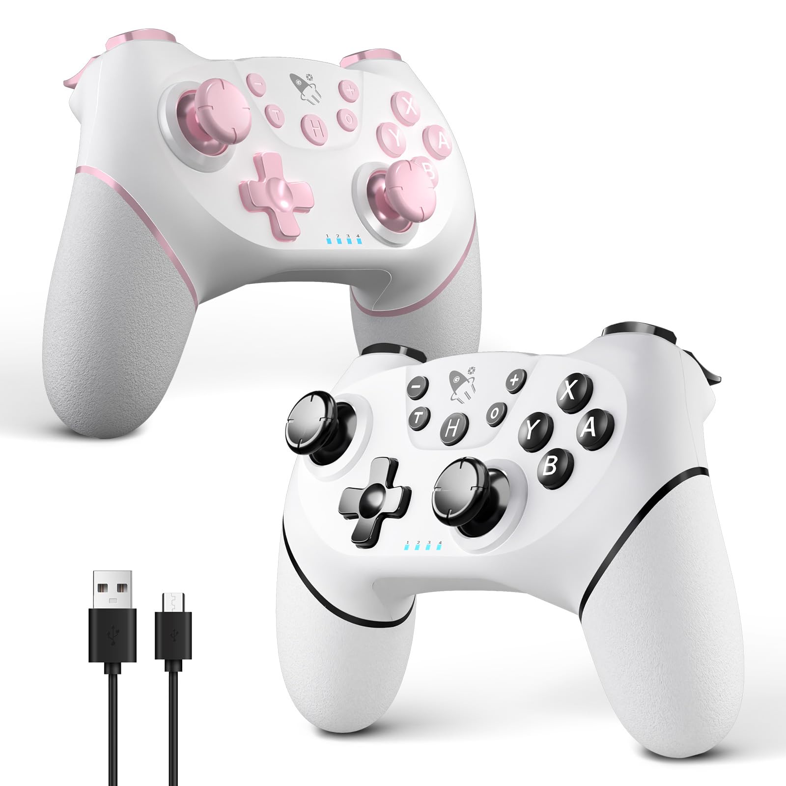 Photo 1 of AceGamer 2 pack Wireless Controller for Nintendo Switch/Lite/OLED/Switch 2, Dual Vibration/Turbo/Ergonomic ! (White and Pink)