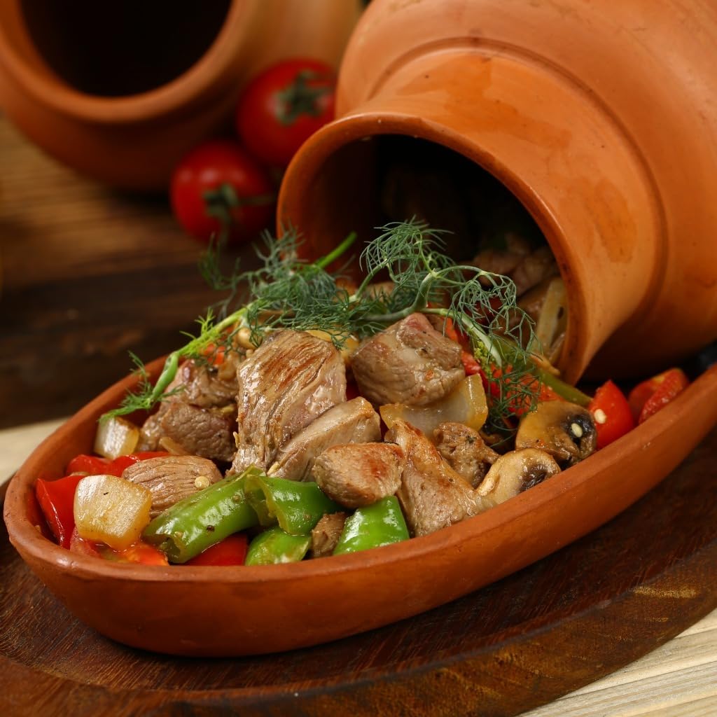 Clay Pot for Cooking - Meat, Fish, Vegetables Pans Set of 2 - Terracotta Mexican Pottery, Indian Cooking Pots, Oven Safe, Premium Quality Clay Cookware, Baking Pan, Meat, Fish Cooking Pan