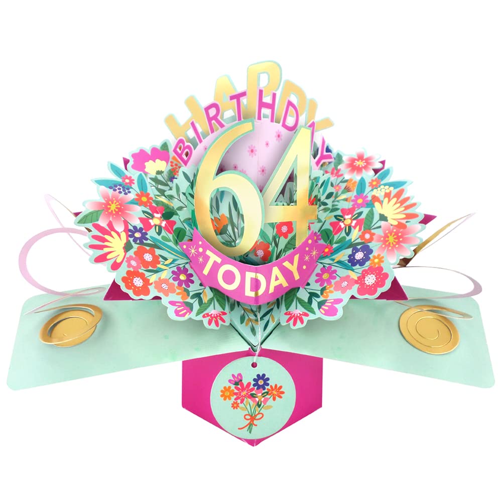 Happy 64th Birthday 64 Today Pop-Up Greeting Card Love Kate's Pop Up Cards Her POP215MC64