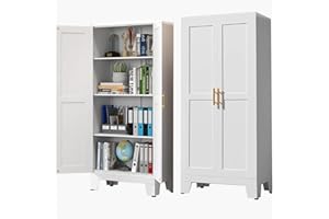 erosoei 61.02”H Pantry Storage Cabinet, Kitchen Storage Cabinets with Adjustable Feet and Shelves, Metal Pantry Cabinet for Kitchen, Living Room, Laundry Room and Dinning Room (2door-white)