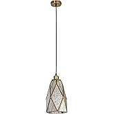 Creative Co-Op Antiqued Mirrored Mercury Glass Pendant with Gold Diamond Framework Design