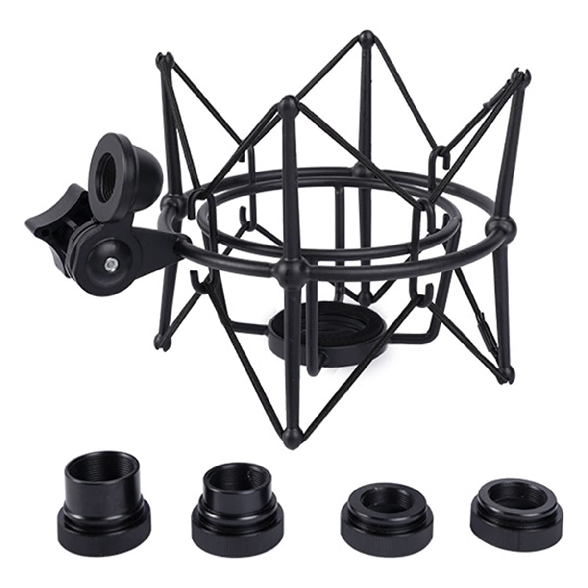 Hopbucan Microphone Shock Mount Adjustable Mount Recording Mic Stand Metal Bracket Pod Microphone Stand (Black)