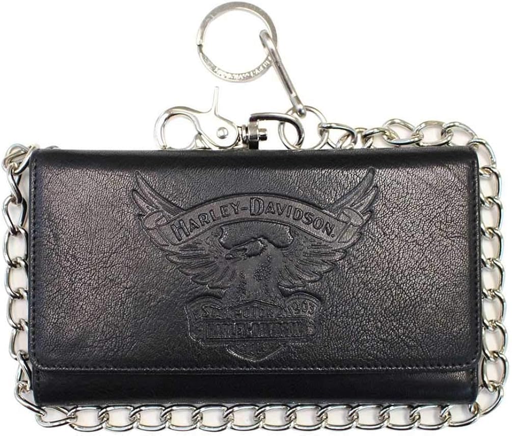 HarleyDavidson Men's Eagle Embossed Biker TriFold Tall Leather Wallet