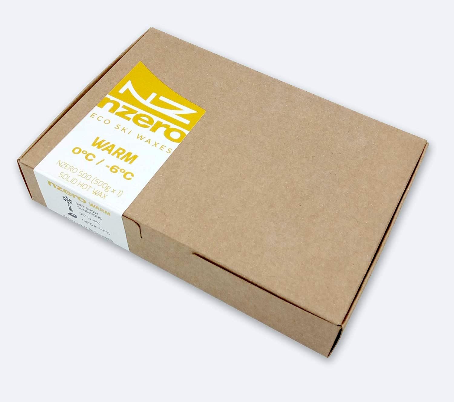 NZERO - Eco Wax Block, 500g | Organic Natural Wax for Skiing and Snowboarding | WARM Snow Conditions
