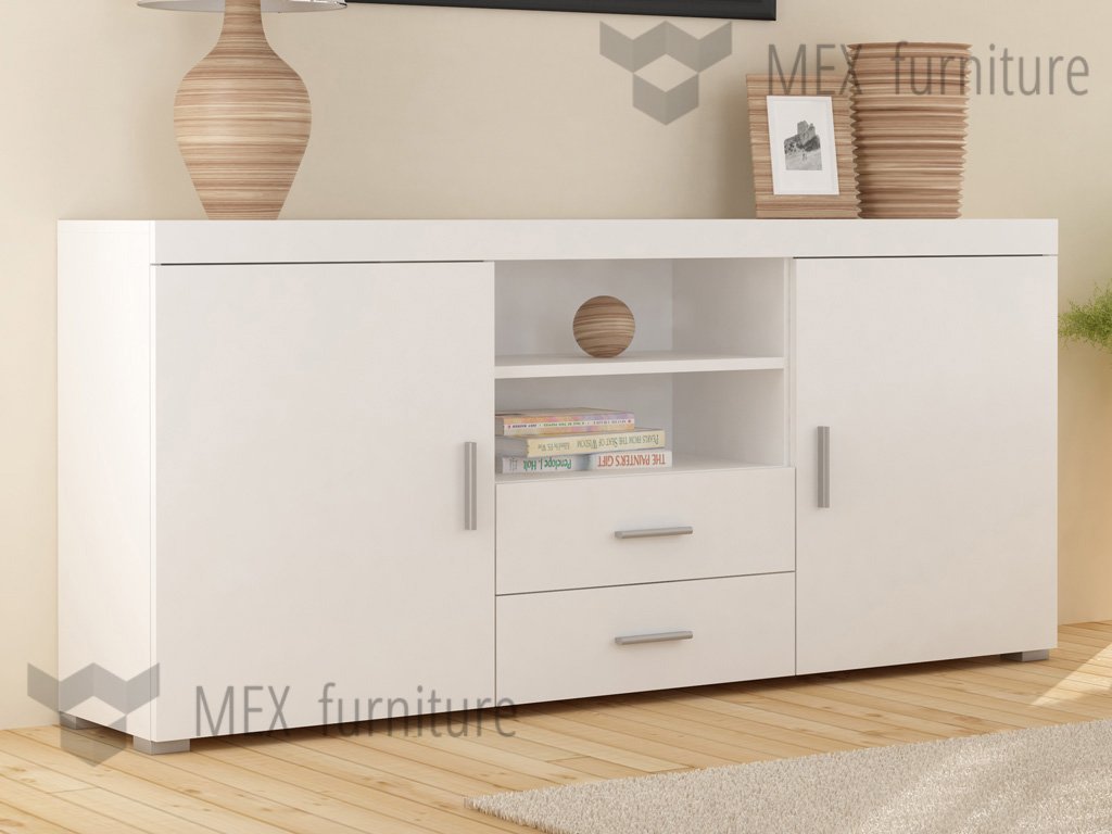2 Doors 2 Drawers Sideboard Cupboard 145 Cm TV Cabinet White Body
