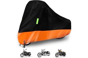 SAPUBK Waterproof Motorcycle Cover Replace for Harley Davidson Cruiser Iron 883/FAT BOY 114/HERITAGE Classic 114 with Anti-Theft Lock Hole & Reflective Strips for Outdoor Rain Snow Protection(86-94in)