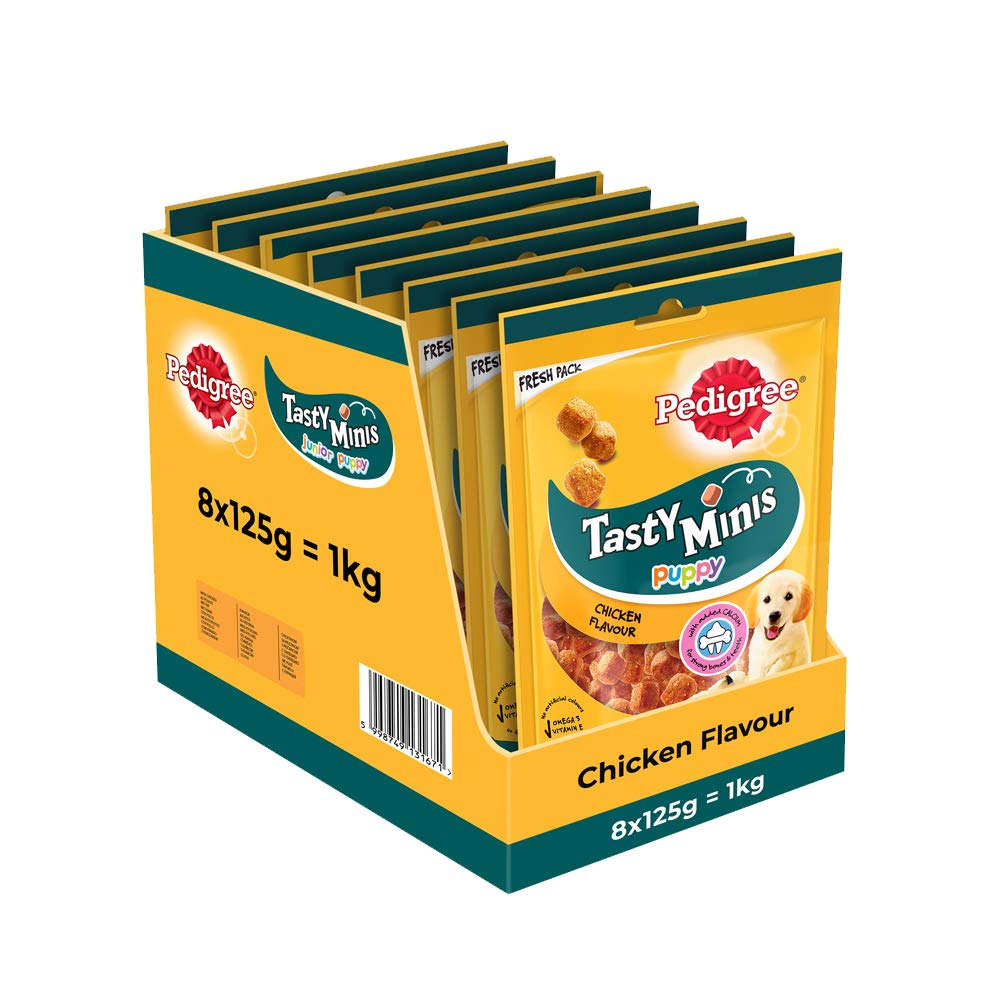 Pedigree Tasty Bites Puppy Treats Chewy Cubes with Chicken, 125 g (Pack of 8)