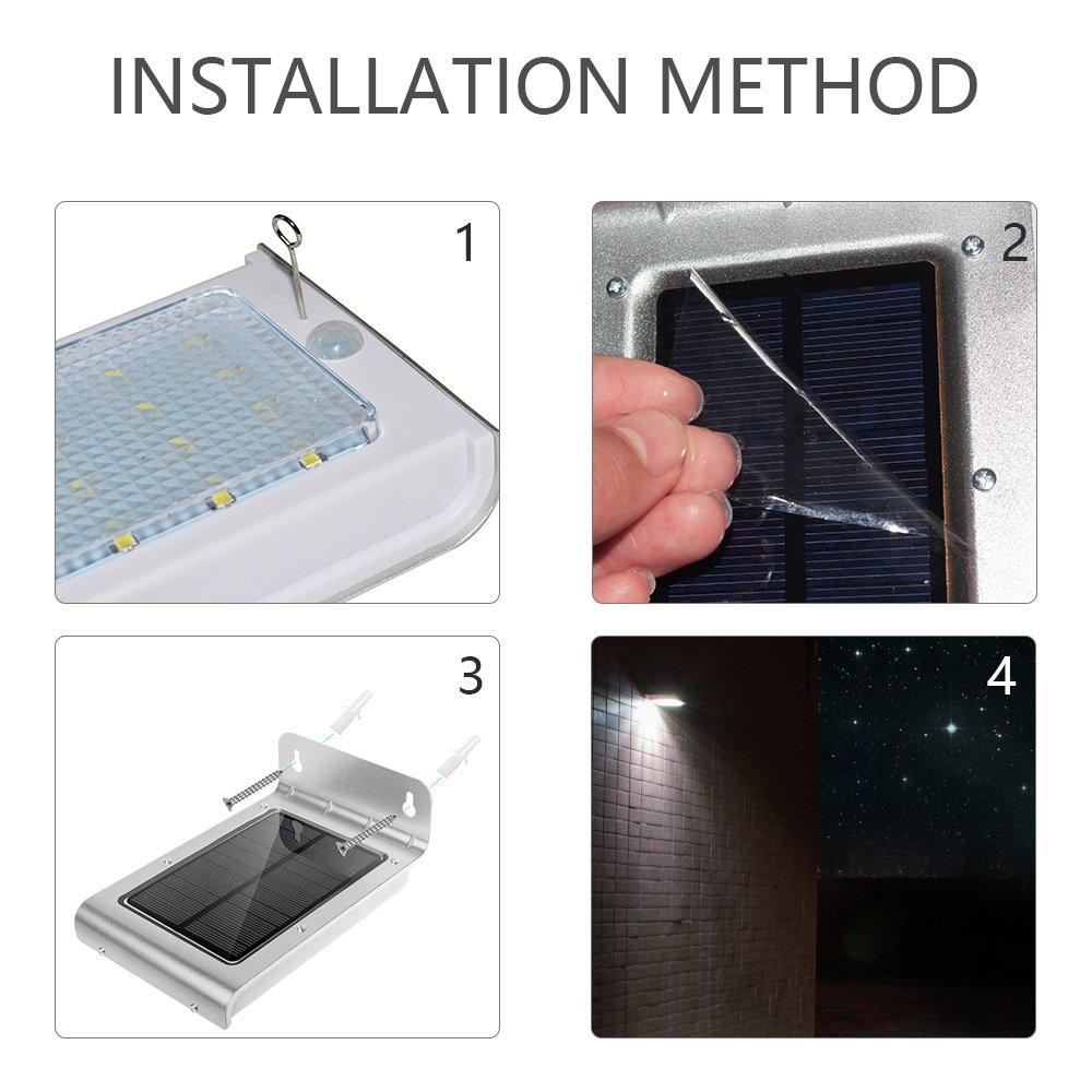 Solar Motion Sensor Light - Dolucky 24 LED Outdoor Waterproof Solar Light with 2 Working Modes, Wireless Security Wall Light for Patio, Deck, Driveway (Silver)