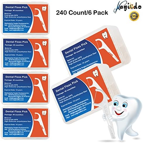 Magicdo 4 in 1 Dental Floss Picks with Dental Floss, Tooth Pick, Inter Brush and Tongue Scraper, FDA Approved (240 Count)