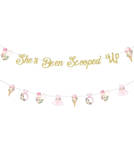 Ice Cream Bridal Shower Decorations - She's Been Scooped Up Backdrop With Pink & Gold Balloons