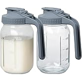 Novelinks 32OZ Glass Pitcher with Lid, Wide Mouth Mason Jar Pitcher, Leak-proof Water Jug for Juice, Milk,iced Coffee Lemonade Tea,2 Pack
