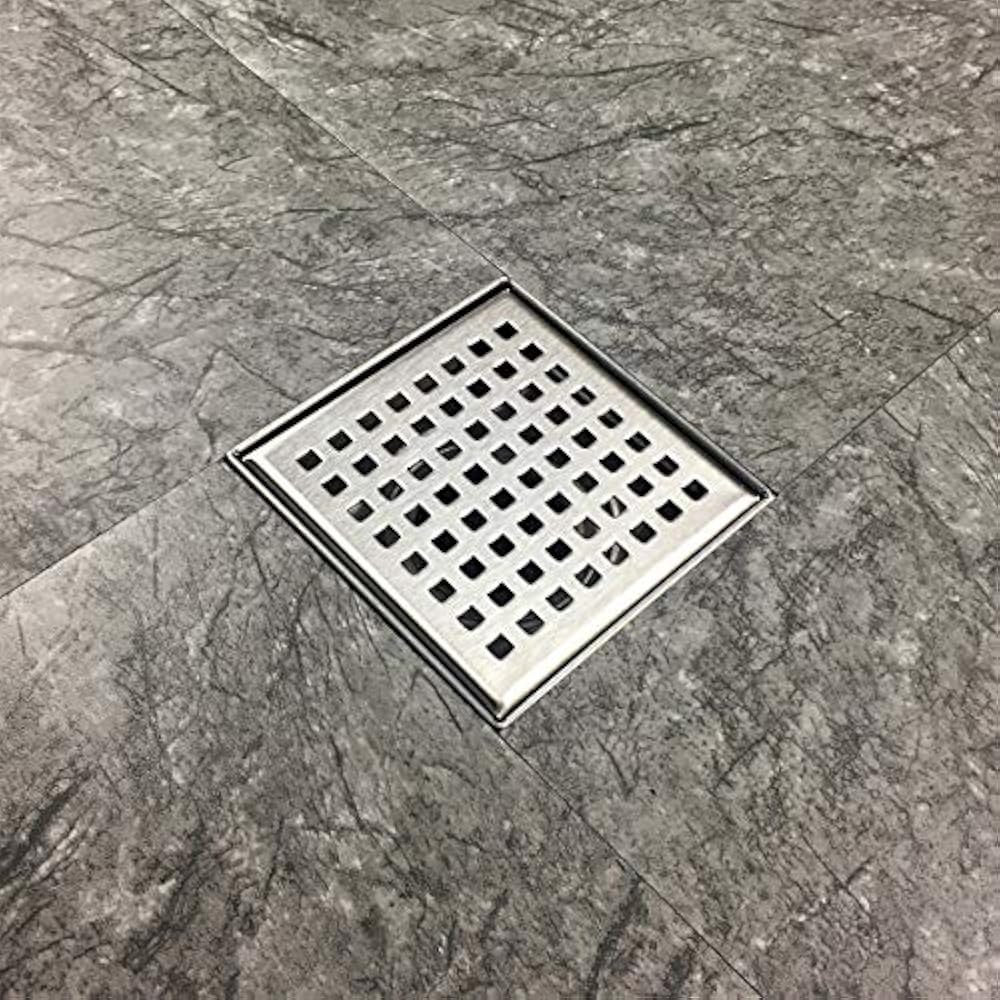 Square Shower Drain With Removable Quadrato Pattern Grate, 4Inch