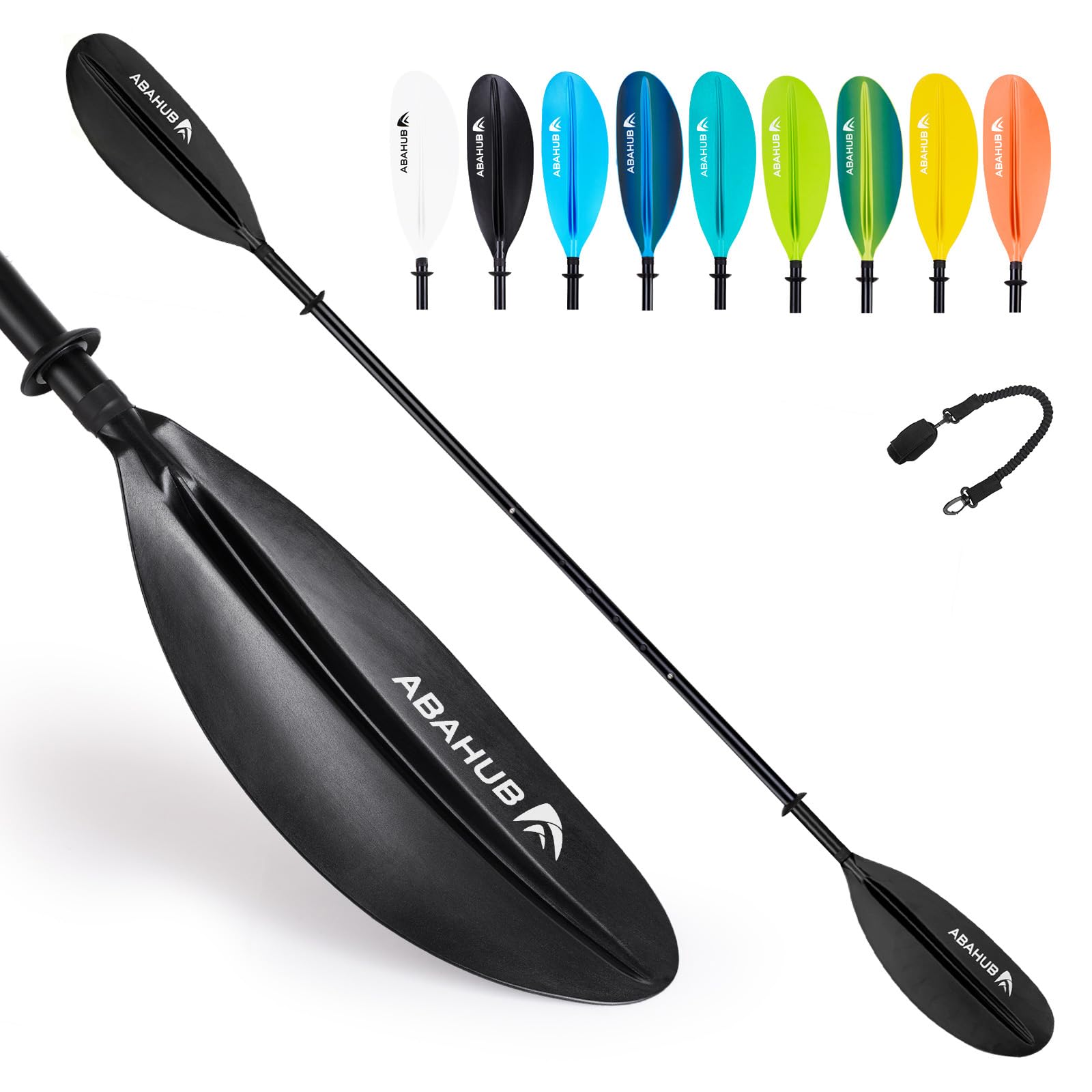 Abahub Kayak Paddle Adjustable 220 cm to 240 cm Aluminium Double Paddle with Paddle Leash for Kayaking Aluminium Alloy Shaft Plastic Blades Black/White/Blue/Green/Orange/Yellow/Turquoise
