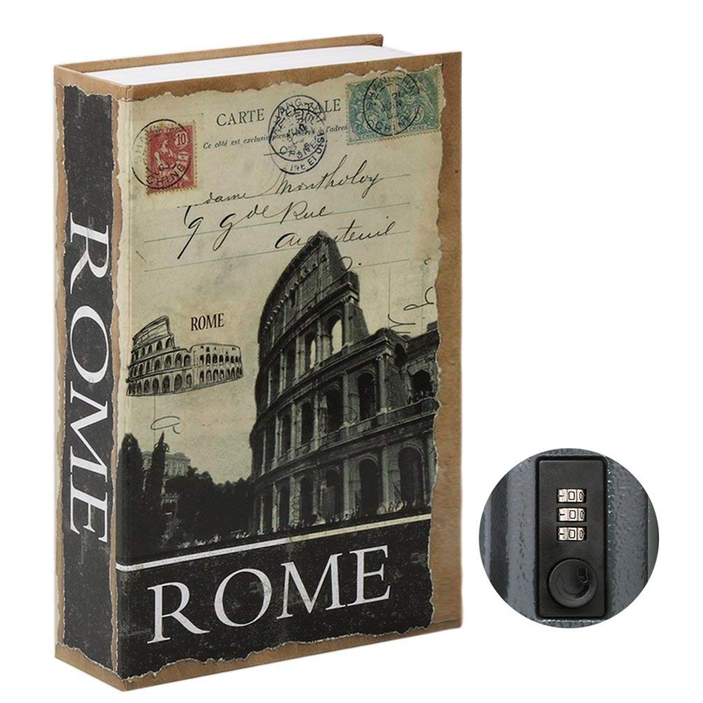 Parrency Diversion Book Safe with Combination Lock, Secrect Hidden Safe Lock Box Large, Medium, Rome, 9 1/2" x 6" x 1 1/3", SBH-M005