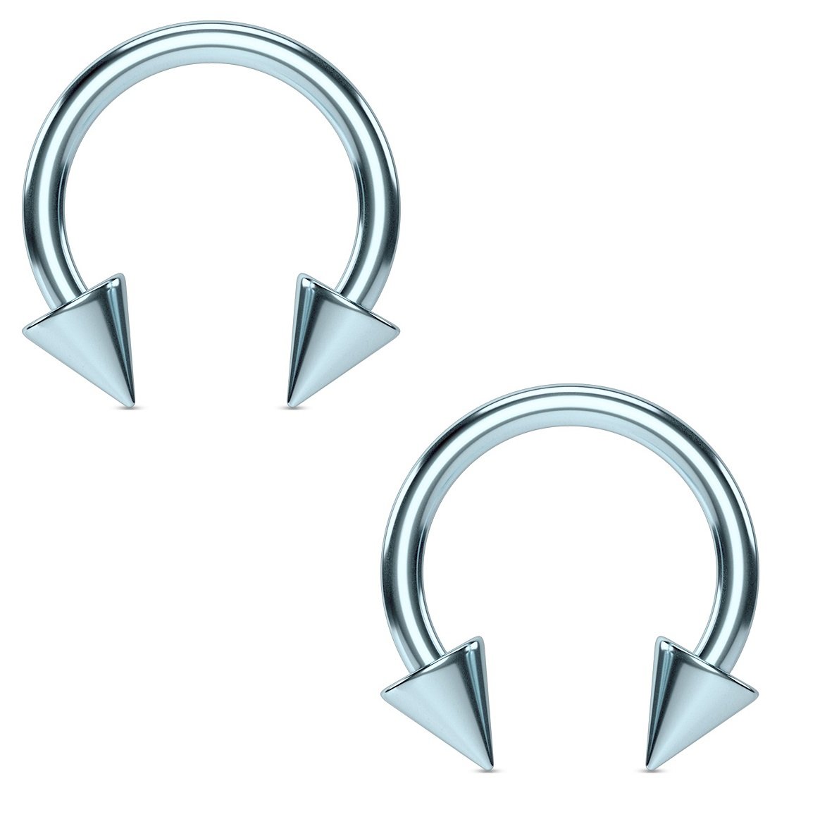 PiercedOff Lite Blue Titanium IP over 316L Surgical Steel 1.6mm Horseshoe with 4mm Spikes - Ring Size 10mm - Sold as a Pack of 2 Horseshoes