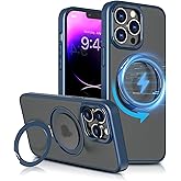 Lokyoo for iPhone 13 Pro Max Case, [Compatible with Magsafe][Built in Stand & Rotating Ring Holder] MIL-Grade Dual Layer Shockproof with Matte Hard Back, Full Protective Case for 13 Pro Max-Blue