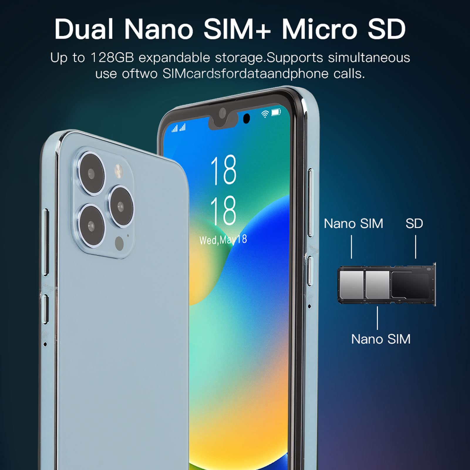 Acogedor Acogedorbsm0ufxht1 Unlocked Smartphone, I14pro Max Phone for Android11, 6.1 inch 4GB RAM 32GB ROM, 16MP 8MP Dual Camera, 6800mAh Battery, Face Recognition, 2G 5G Dual WiFi, Bluetooth 5.0