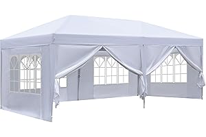 Party Canopy Tent 10X20 FT,Heavy Duty Outdoor Waterproof Wedding Gazebo w/6 Removable Sidewalls,12 Stakes,4 Ropes,Portable St