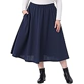 Agnes Orinda Plus Size Midi Skirt for Women Elastic High Waisted Casual Flowy A Line Skirts with Pockets