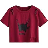 SweatyRocks Women's Short Sleeve T Shirt Graphic Print Distressed Crop Top
