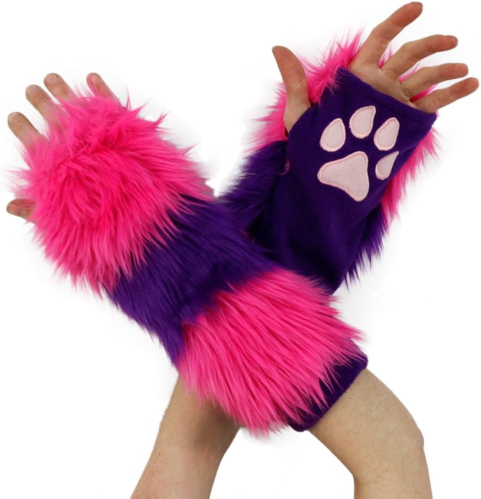 Pawstar Furry Cheshire Cat Striped Paw Warmers Arm Fingerless Gloves - Classic at  Women’s Clothing store