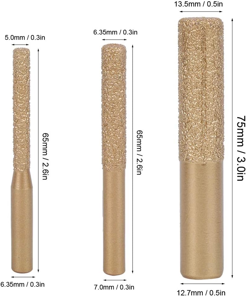 Diamond Router Bits Golden Brazed Straight Shank for Edge Cutting of Marble Quartz and Artificial Stone (6.35 * 7 * 65mm) - Image 3