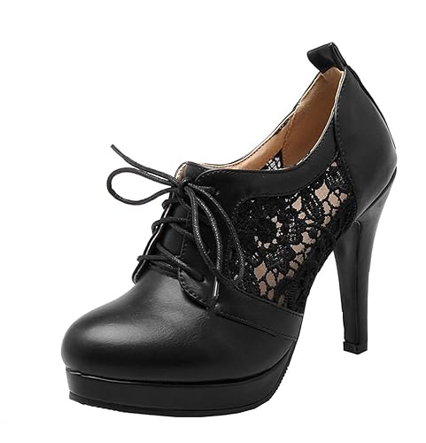 YE Damen Cut Out Pumps Stiletto Geschlossene High Heels mit Spitze und Schnürung Elegant Kleid Schuhe