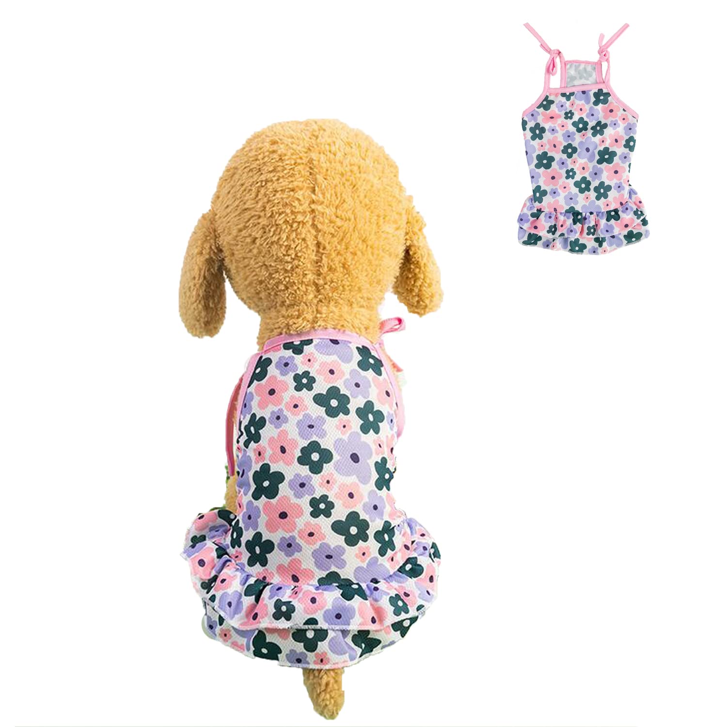 Pet Skirt, Cute Printed Puppy Summer Dress,Tank Top Suitable for Cat Small Medium Dog_L(Flower 1)