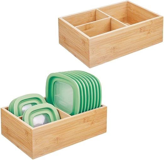 Amazon Com Mdesign Bamboo Wood Kitchen Storage Bin Organizer For