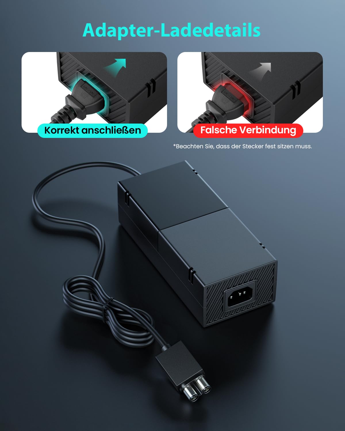 Polerty Netzteil für Xbox One Konsolen Adapter Ladegerät mit EU Ladekable onsole Ersatz Kit Netzteile Brick De Ladekable 5