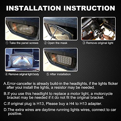 Aaiwa 4x6 LED Headlight Sealed Beam 45W Headlight Replacement 6x4 Conversion Kit for Kenworth KW