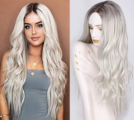 Istunning Hair Platinum Blonde Long Curly Wavy Wig Platinum