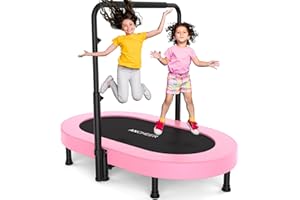 ANCHEER 56" Double Mini Trampoline for Kids, Mini Rebounder with 5-Level Adjustable Handle, Parent-Child Trampoline for Kids, Max Load 220lbs, Fun for Indoor/Outdoor